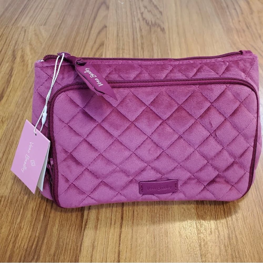 NWT Vera Bradley Majestic Magenta Compact Organizer Quilted Velvet Makeup Bag
